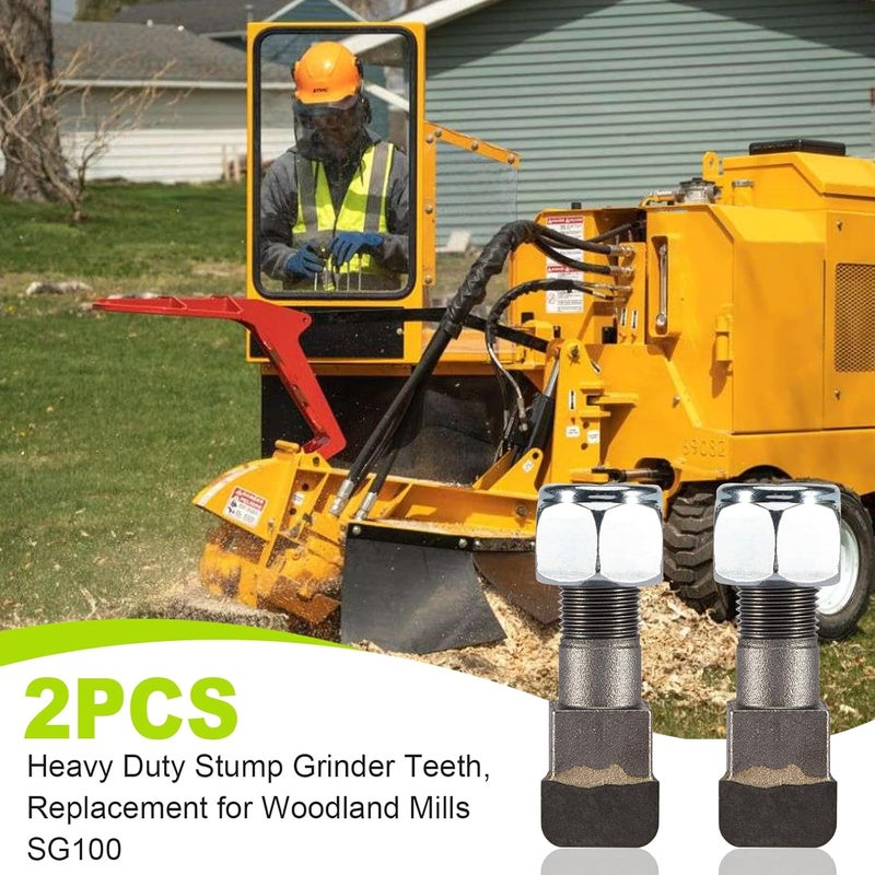 CarBole 2 Pack Stump Grinder Teeth Fit Woodland Mills SG100 Stump Grinder Tooth Parts for Cutting Tree Stub, Carbide Tips with 5/8" Nuts, 2-1/2"L x 3/4"W - Image 2